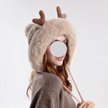 Load image into Gallery viewer, Christmas Deer Horn Knitted Hat Women Winter Outdoor Skiing Cold Proof Plush Ear Protection Woolen Hat