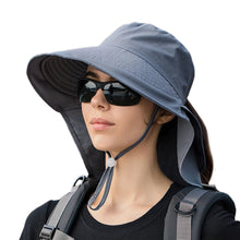 Load image into Gallery viewer, Wide Large Brim Bucket Hat Neck Protection Sun Hat Summer Outdoor UV Anti Shawl Visor Cap Fishing Hiking Ladies Hat Women Bonnet