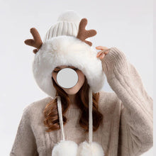 Load image into Gallery viewer, Christmas Deer Horn Knitted Hat Women Winter Outdoor Skiing Cold Proof Plush Ear Protection Woolen Hat