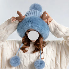 Load image into Gallery viewer, Christmas Deer Horn Knitted Hat Women Winter Outdoor Skiing Cold Proof Plush Ear Protection Woolen Hat