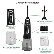 Load image into Gallery viewer, Oral Irrigator 5 Modes USB Rechargeable Portable Dental Water Flosser Jet 300ml Water Tank Teeth Cleaner 6 Jet Nozzle