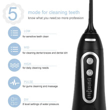 Load image into Gallery viewer, Oral Irrigator 5 Modes USB Rechargeable Portable Dental Water Flosser Jet 300ml Water Tank Teeth Cleaner 6 Jet Nozzle