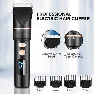 Men's Electric Hair Clipper Rechargeable Hair Cutter Stainless Steel Trimmer Head Men Hair Cutting Barber Machine LCD Display