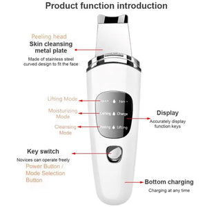 Ultrasonic Scrubber Skin Spatula Face Gentle Scraper Peel Comedones Extractor Pore Cleanser Facial Lifting Tool