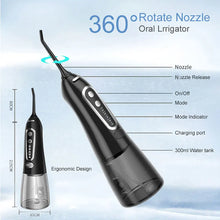 Load image into Gallery viewer, Oral Irrigator 5 Modes USB Rechargeable Portable Dental Water Flosser Jet 300ml Water Tank Teeth Cleaner 6 Jet Nozzle