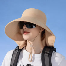 Load image into Gallery viewer, Women's Ponytail Hats Long Wide Brim Fisherman Caps Summer UV Neck Protection Sun Bucket Hats Female Outdoor Beach Cap