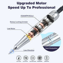 Load image into Gallery viewer, 45000RPM Nail Drill Machine Kit Rechargeable Nail Sander Machine With Pause Mode Professional Electric Nail File for Manicure