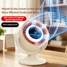 Load image into Gallery viewer, Turbo Desk Fan With Digital Display 100 Speed Rechargeable Air Circulation Fan LED Light Wall Mountable Home Camping Cooling Fan