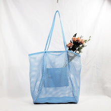 Load image into Gallery viewer, Spring Summer Solid Color Hollow Mesh Tote Bag Large Capacity Travel Shoulder Tote Bag Daily Beach Swimming Gym Shopping Bag