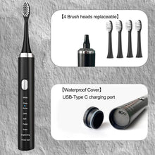 Load image into Gallery viewer, Smart Sonic Electric Toothbrush USB Rechargeable Soft Bristle Dental Care Kit IPX7 Waterproof 8 Speed Mode 500mAh 4 Brush Heads