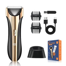 Load image into Gallery viewer, Electric Groin Trimmer for Men Waterproof Ball Trimmer for Pubic/Body Grooming with Ceramic Blade LED Light Charging Base