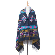 Load image into Gallery viewer, Hooded Open Stitch Loose Coat Big Hat Capes Women Winter Thick Outwear Tibet Classic Printed Tassel Fringe Cloak