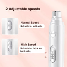 Load image into Gallery viewer, Dog Nail Drill 2-Speed Electric Rechargeable Pet Nail Trimmer Painless Paws Grooming Smoothing for Small Medium Large Dogs Cat