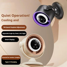Load image into Gallery viewer, Turbo Desk Fan With Digital Display 100 Speed Rechargeable Air Circulation Fan LED Light Wall Mountable Home Camping Cooling Fan