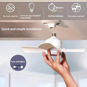 Ceiling Fan Led Light Socket Fan With Smart Remote Control 1000Lm 5000K Bulb Retractive Fan Lamp For Bedroom Living Room