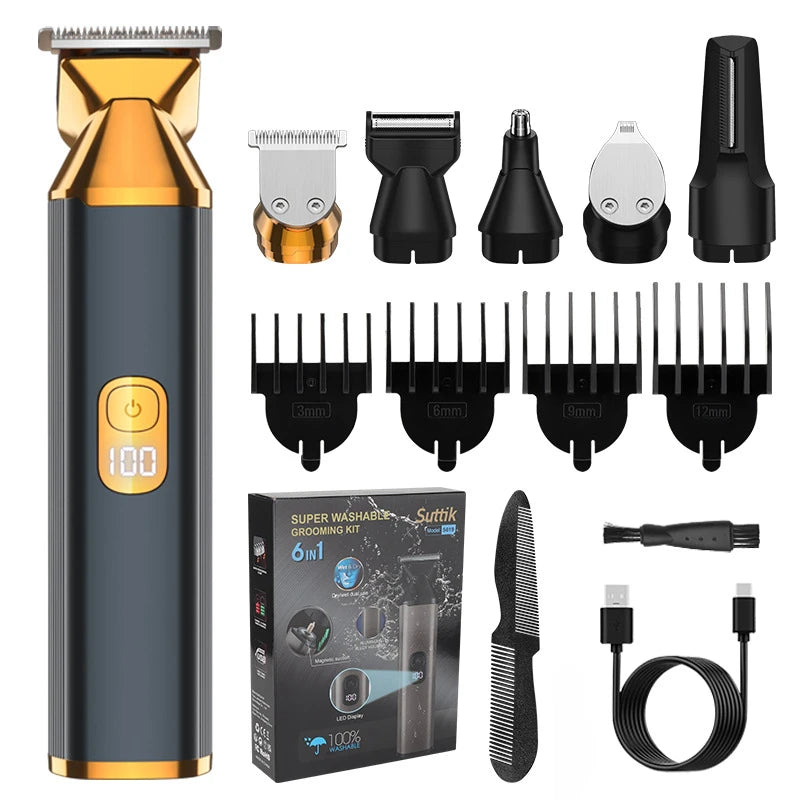 6 in 1 Multi-function Electric Hair Clipper Set Wash Men's Electric Clipper Home Razor Hair Cutting Machine