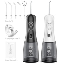 Load image into Gallery viewer, Portable Oral Irrigator Water Flosser Rechargeable 8 Modes Dental Water Jet for Teeth 400ML Tank Waterproof 5 Tips Teeth Cleaner