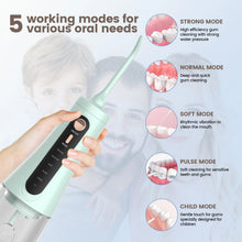 Load image into Gallery viewer, Oral Irrigator Protable Water Flosser with Storage Holder Rechargeable 5 Modes Dental Water Jet 350ML Tank IPX7 Waterproof 6 Jet