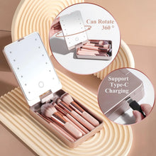 Load image into Gallery viewer, Versatile Luxurious Makeup Brush Set with Mini LED Light Mirror - Flawless for Daily Use or Travel