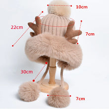 Load image into Gallery viewer, Christmas Deer Horn Knitted Hat Women Winter Outdoor Skiing Cold Proof Plush Ear Protection Woolen Hat
