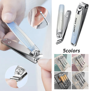 5pcs/pack Nail Clipper Kit Stainless Steel Nail Nippers Earpick Ear Spoon Nano Nail File Portable Manicure Tool Accessories