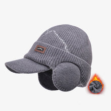 Load image into Gallery viewer, Men's Winter Visor Beanie With Earflap Warm Fleece Lined Knitted Ear Cover Brimmed Hat Sports Newsboy Cap for Outdoor Snow Cap