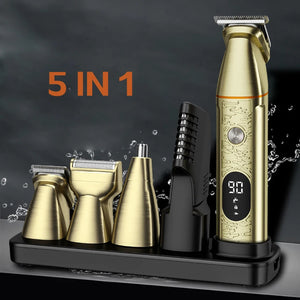 Rechargeable 5 in 1 Grooming Kit LED Display Hair Trimmer Cordless Powerful Hair Cutting Kit With Travel Bag