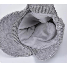 Load image into Gallery viewer, Men's Winter Visor Beanie With Earflap Warm Fleece Lined Knitted Ear Cover Brimmed Hat Sports Newsboy Cap for Outdoor Snow Cap