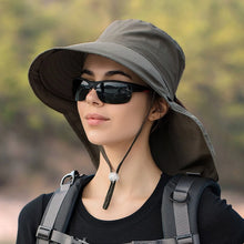 Load image into Gallery viewer, Wide Large Brim Bucket Hat Neck Protection Sun Hat Summer Outdoor UV Anti Shawl Visor Cap Fishing Hiking Ladies Hat Women Bonnet