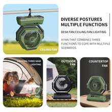Load image into Gallery viewer, 6000mAh Camping Fan Rechargeable Outdoor Fan Ceiling Oscillating Fan Portable Air Conditioner Air Cooler with Lighting