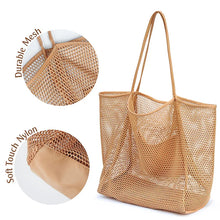 Load image into Gallery viewer, Spring Summer Solid Color Hollow Mesh Tote Bag Large Capacity Travel Shoulder Tote Bag Daily Beach Swimming Gym Shopping Bag