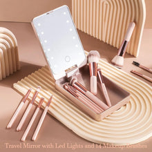 Load image into Gallery viewer, Versatile Luxurious Makeup Brush Set with Mini LED Light Mirror - Flawless for Daily Use or Travel
