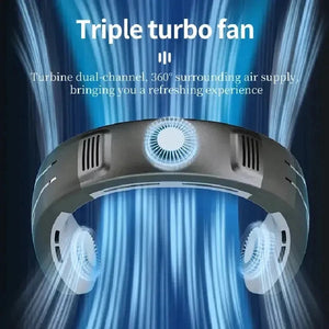 Portable Around Hanging Big Wind Bladeless USB Air Conditioner Neck Fan With Colorful Dazzling Lights