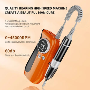 45000RPM Nail Drill Electric Nail Sander With HD LCD Display Rechargeable Manicure Machine Electric Nail File For All Gel