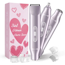 Load image into Gallery viewer, 3 in 1 Painless Women Electric Razors Bikini Trimmer Wet Dry Use for Ladies Pubic Hair Detachable Head Electric Shaver