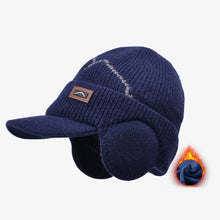 Load image into Gallery viewer, Men's Winter Visor Beanie With Earflap Warm Fleece Lined Knitted Ear Cover Brimmed Hat Sports Newsboy Cap for Outdoor Snow Cap