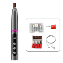 Load image into Gallery viewer, Low Noise Electric Nail Drill with UV Light Multiple Grinding Heads Cordless Nail File 3 Modes Adjustable Pen-Style