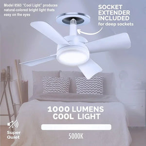 Ceiling Fan Led Light Socket Fan With Smart Remote Control 1000Lm 5000K Bulb Retractive Fan Lamp For Bedroom Living Room