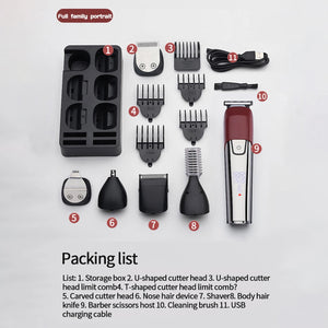 6 in 1 Hair Clipper Professional Hair Cutting Machine for Men Multi-function Waterproof Hair Trimmer LCD Display Clippers Kit
