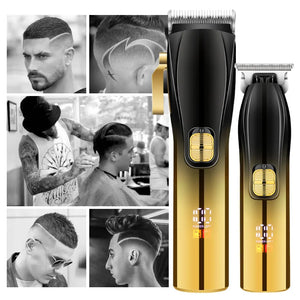 Men Professional Digital Display Hair Clipper Set Machine Electric Hair Trimmer Kit Salon Engraving Push Electric Shaver Kit