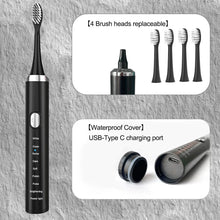Load image into Gallery viewer, Electric Sonic Toothbrush USB Rechargeable Adult 360 Days Long Battery Life with 4 Replacement Heads Gift