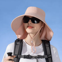 Load image into Gallery viewer, Women's Ponytail Hats Long Wide Brim Fisherman Caps Summer UV Neck Protection Sun Bucket Hats Female Outdoor Beach Cap