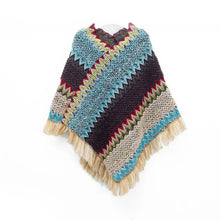 Load image into Gallery viewer, Patchwork Shawl Knitted Striped Print Cardigans Women Poncho Autumn Winter Clothing Sleeveless Sweater Cape Coats