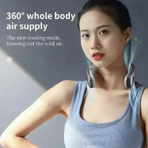 Portable Around Hanging Big Wind Bladeless USB Air Conditioner Neck Fan With Colorful Dazzling Lights