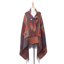 Load image into Gallery viewer, Hooded Open Stitch Loose Coat Big Hat Capes Women Winter Thick Outwear Tibet Classic Printed Tassel Fringe Cloak