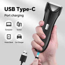 Load image into Gallery viewer, Electric Groin Trimmer for Men Waterproof Ball Trimmer for Pubic/Body Grooming with Ceramic Blade LED Light Charging Base