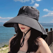Load image into Gallery viewer, Women's Ponytail Hats Long Wide Brim Fisherman Caps Summer UV Neck Protection Sun Bucket Hats Female Outdoor Beach Cap
