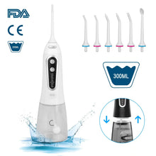 Load image into Gallery viewer, Oral Irrigator 5 Modes USB Rechargeable Portable Dental Water Flosser Jet 300ml Water Tank Teeth Cleaner 6 Jet Nozzle
