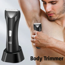 Load image into Gallery viewer, Electric Groin Trimmer for Men Waterproof Ball Trimmer for Pubic/Body Grooming with Ceramic Blade LED Light Charging Base