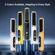 Load image into Gallery viewer, Anti-Scald Portable Hair Straightening Brush Rechargeable Hot Brush with Display for Frizz Control and Hair Ends